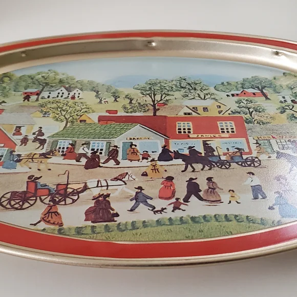 Vintage Sunshine Biscuits Tin Tray Plate Shopping on Main Street Melvin Bolstad - Picture 11 of 15